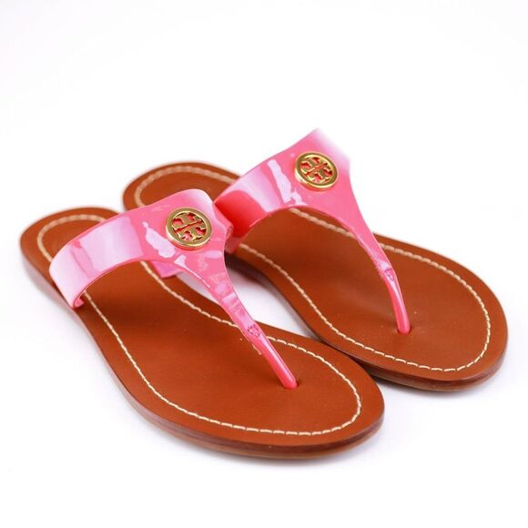 NIB Tory Burch CAMERON Patent Leather Thong Pink 5 - Picture 7 of 11
